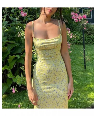 Women Cut Out Sexy Bodycon Maxi Dresses Y2K Spaghetti Strap Backless Cami Dress Low Cut Split Elegant Party Gown D-yellow $9....