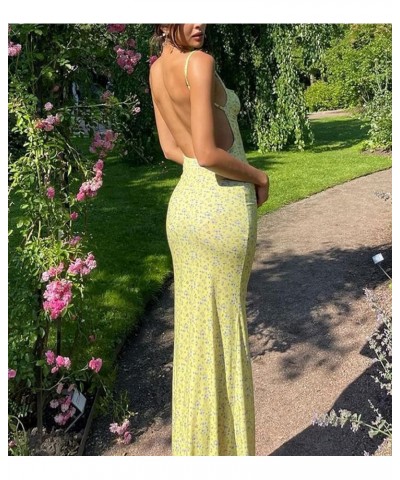 Women Cut Out Sexy Bodycon Maxi Dresses Y2K Spaghetti Strap Backless Cami Dress Low Cut Split Elegant Party Gown D-yellow $9....