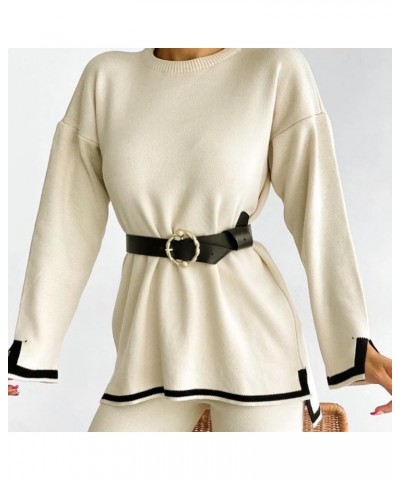 Womens 2 Piece Sweater Sets, Long Sleeve Pullover Sweater Top Sweatsuit Outfits Wide Leg Pants Knit Lounge Set Apricot $21.07...