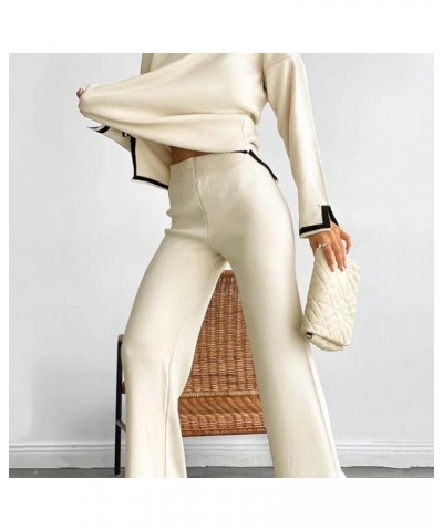 Womens 2 Piece Sweater Sets, Long Sleeve Pullover Sweater Top Sweatsuit Outfits Wide Leg Pants Knit Lounge Set Apricot $21.07...