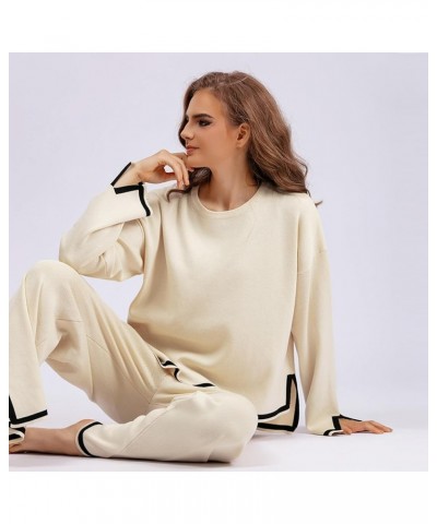 Womens 2 Piece Sweater Sets, Long Sleeve Pullover Sweater Top Sweatsuit Outfits Wide Leg Pants Knit Lounge Set Apricot $21.07...