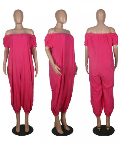 Women's Loose Fit Elastic Off Shoulder Beam Foot Long Sleeve Jumpsuit Rompers with Pockets Plus Size F-pink $18.90 Jumpsuits