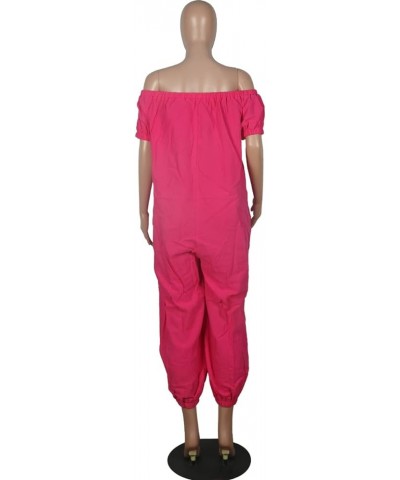 Women's Loose Fit Elastic Off Shoulder Beam Foot Long Sleeve Jumpsuit Rompers with Pockets Plus Size F-pink $18.90 Jumpsuits