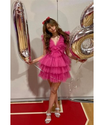 Tiered Tulle Homecoming Dresses for Teens Puffy Ruffles Short Prom Dresses A-Line Cocktail Party Club Growns Blue $25.52 Dresses