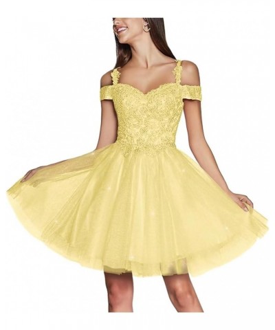 Sparkly Lace Applique Homecoming Dresses Short Prom 2024 Cold Shoulder Glitter Tulle Formal Party Gown A-yellow $31.25 Dresses