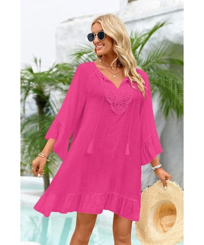 Women's Swimsuit Cover Up Shirt V Neck Bikini Beachwear Bathing Suit Swimwear Cover Ups Summer Loose Beach Dress Rose Red $17...