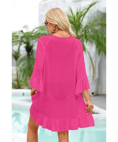 Women's Swimsuit Cover Up Shirt V Neck Bikini Beachwear Bathing Suit Swimwear Cover Ups Summer Loose Beach Dress Rose Red $17...