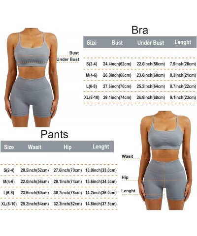 Women Seamless Workout Sets Strappy Sports Bra High Waist Booty Shorts Outfits Shorts Set 1 Light Pink $16.93 Activewear