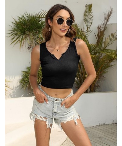 Women Summer Y2K V Neck Crop Tops Basic Short Short Sleeves Sexy Slim Ribbed Sleeveless Workout Tunic 2 Black $9.45 Tanks