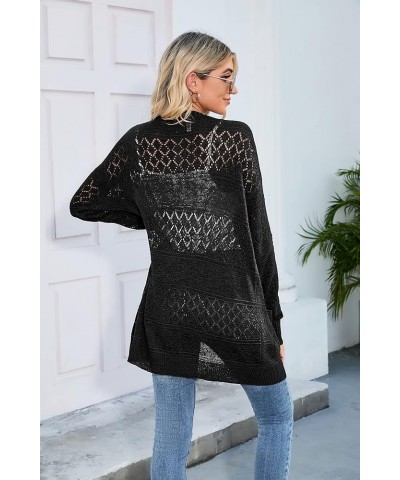 Women's Cardigan Casual Hollow Out Long Sleeve Lightweight Open Front Netted Knited Cardigan with Pocket A-01 Black $20.29 Sw...