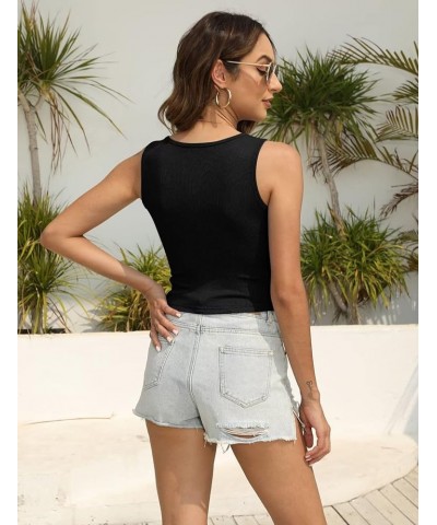 Women Summer Y2K V Neck Crop Tops Basic Short Short Sleeves Sexy Slim Ribbed Sleeveless Workout Tunic 2 Black $9.45 Tanks