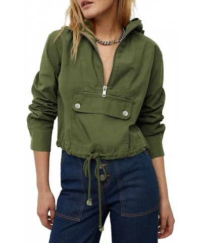 Women's Casual Pullover Jackets Half Zip Long Sleeve Hoodies Lightweight Windbreaker Anorak Tops Army Green $29.99 Jackets