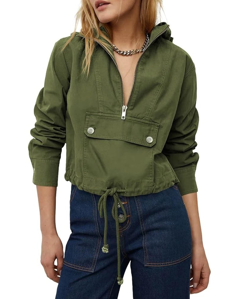 Women's Casual Pullover Jackets Half Zip Long Sleeve Hoodies Lightweight Windbreaker Anorak Tops Army Green $29.99 Jackets