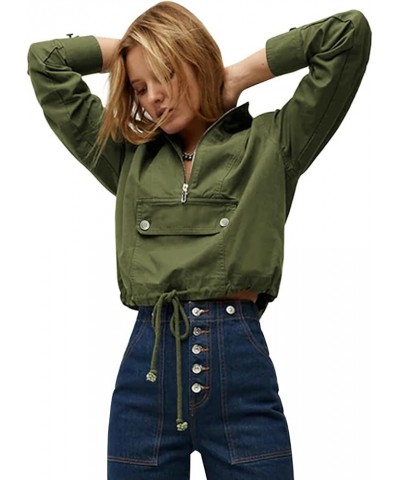 Women's Casual Pullover Jackets Half Zip Long Sleeve Hoodies Lightweight Windbreaker Anorak Tops Army Green $29.99 Jackets