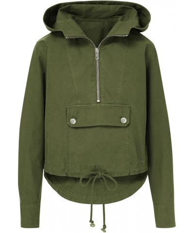 Women's Casual Pullover Jackets Half Zip Long Sleeve Hoodies Lightweight Windbreaker Anorak Tops Army Green $29.99 Jackets