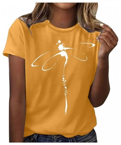 Short Sleeve Shirt for Women Relaxed Fit Crew Neck Tops Feather Graphic Summer Comfy Tunic Lightweight Sweatshirt Tee N*yello...