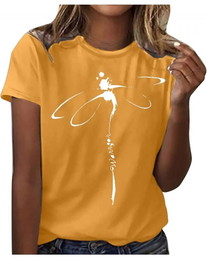 Short Sleeve Shirt for Women Relaxed Fit Crew Neck Tops Feather Graphic Summer Comfy Tunic Lightweight Sweatshirt Tee N*yello...