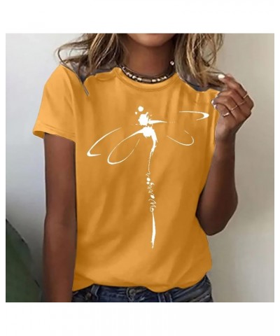 Short Sleeve Shirt for Women Relaxed Fit Crew Neck Tops Feather Graphic Summer Comfy Tunic Lightweight Sweatshirt Tee N*yello...