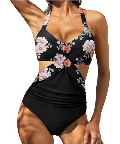 Womens Summer Casual Tankini Set Vintage Sleeveless V Neck 5_multicolor $11.39 Swimsuits