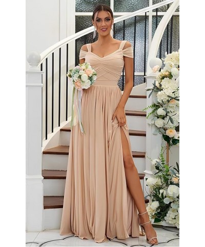 Off The Shoulder Bridesmaid Dresses Long for Wedding Chiffon Maid of Honor Dress V Neck Evening Gowns with Slit Red $33.79 Dr...