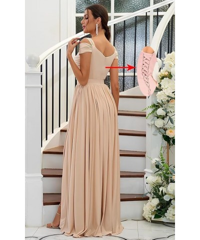 Off The Shoulder Bridesmaid Dresses Long for Wedding Chiffon Maid of Honor Dress V Neck Evening Gowns with Slit Red $33.79 Dr...