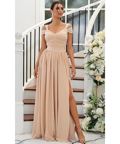 Off The Shoulder Bridesmaid Dresses Long for Wedding Chiffon Maid of Honor Dress V Neck Evening Gowns with Slit Red $33.79 Dr...