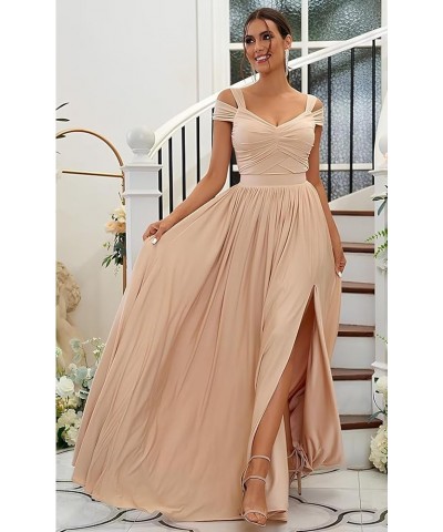 Off The Shoulder Bridesmaid Dresses Long for Wedding Chiffon Maid of Honor Dress V Neck Evening Gowns with Slit Red $33.79 Dr...