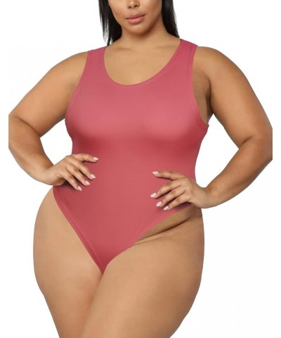 Plus Size Bodysuit for Women, Crew Neck Sleeveless Slick Body Suits Tank Tops Seamless Bodysuits Magenta $7.79 Lingerie