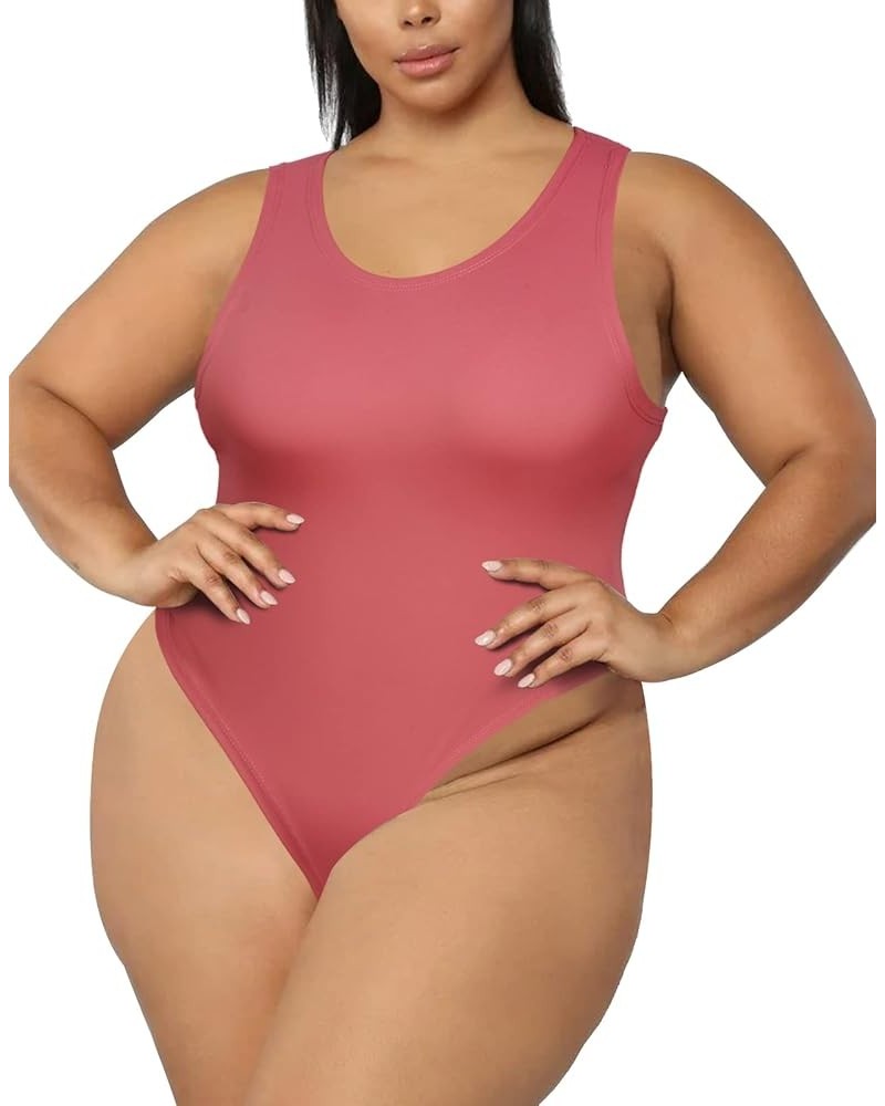 Plus Size Bodysuit for Women, Crew Neck Sleeveless Slick Body Suits Tank Tops Seamless Bodysuits Magenta $7.79 Lingerie