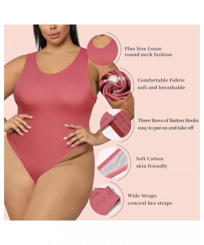 Plus Size Bodysuit for Women, Crew Neck Sleeveless Slick Body Suits Tank Tops Seamless Bodysuits Magenta $7.79 Lingerie