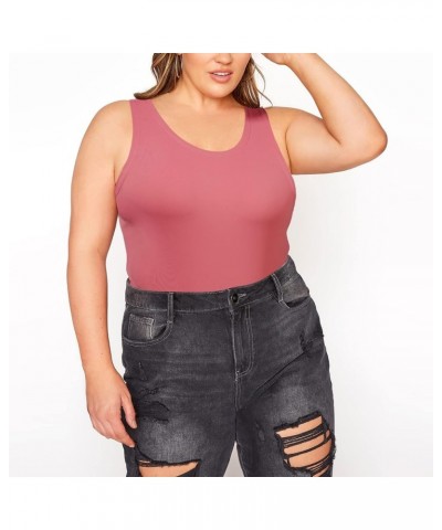 Plus Size Bodysuit for Women, Crew Neck Sleeveless Slick Body Suits Tank Tops Seamless Bodysuits Magenta $7.79 Lingerie