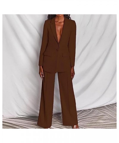 Women's Suit Set Work Business 2 Piece Outfits Single Button Open Front Blazer Jackets and High Waist Wide Leg Pants Coffee $...