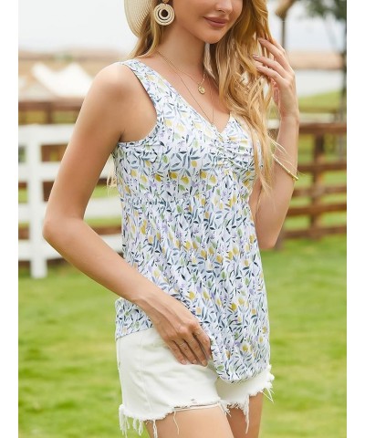 Women's Summer Bamboo Loose Fit Sleeveless Tops V Neck Floral Babydoll Tank Tops F11-tulip $15.11 Tanks