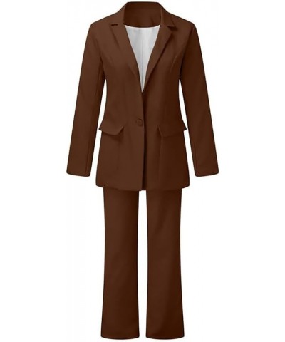 Women's Suit Set Work Business 2 Piece Outfits Single Button Open Front Blazer Jackets and High Waist Wide Leg Pants Coffee $...