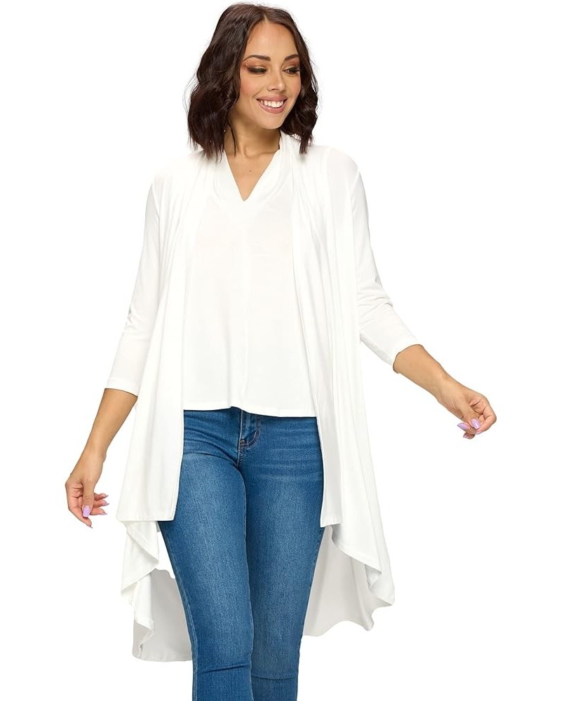 Women's 3/4 Sleeve Soft Open Front Casual Flowy Long Viscose Made from Bamboo Cardigan Ivory $15.84 Sweaters