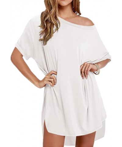 Women Loose T Shirts Home Short Shirt Mini Dresses Tops Spilt Beige $9.65 Dresses