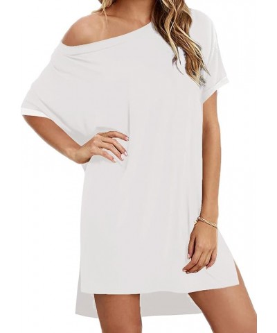 Women Loose T Shirts Home Short Shirt Mini Dresses Tops Spilt Beige $9.65 Dresses