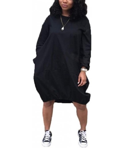 Women's Oversize Baggy T Shirt Causal Loose Party Short Midi Dresses with Pockets Black(long Sleeve) $18.47 Dresses