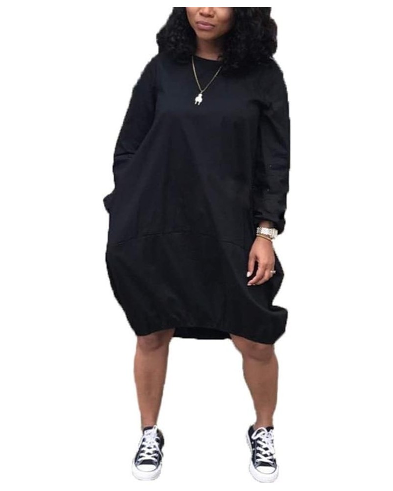 Women's Oversize Baggy T Shirt Causal Loose Party Short Midi Dresses with Pockets Black(long Sleeve) $18.47 Dresses