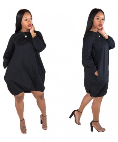 Women's Oversize Baggy T Shirt Causal Loose Party Short Midi Dresses with Pockets Black(long Sleeve) $18.47 Dresses