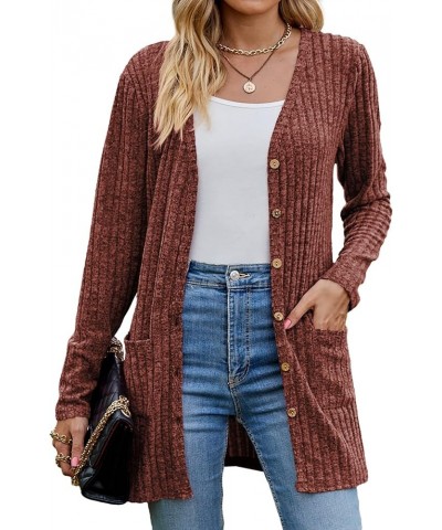 Women 2023 Fall Fashion Cardigan Sweater Lightweight Open Front Knit Casual Long Cardigans Outfits with Pockets Brick Red $10...