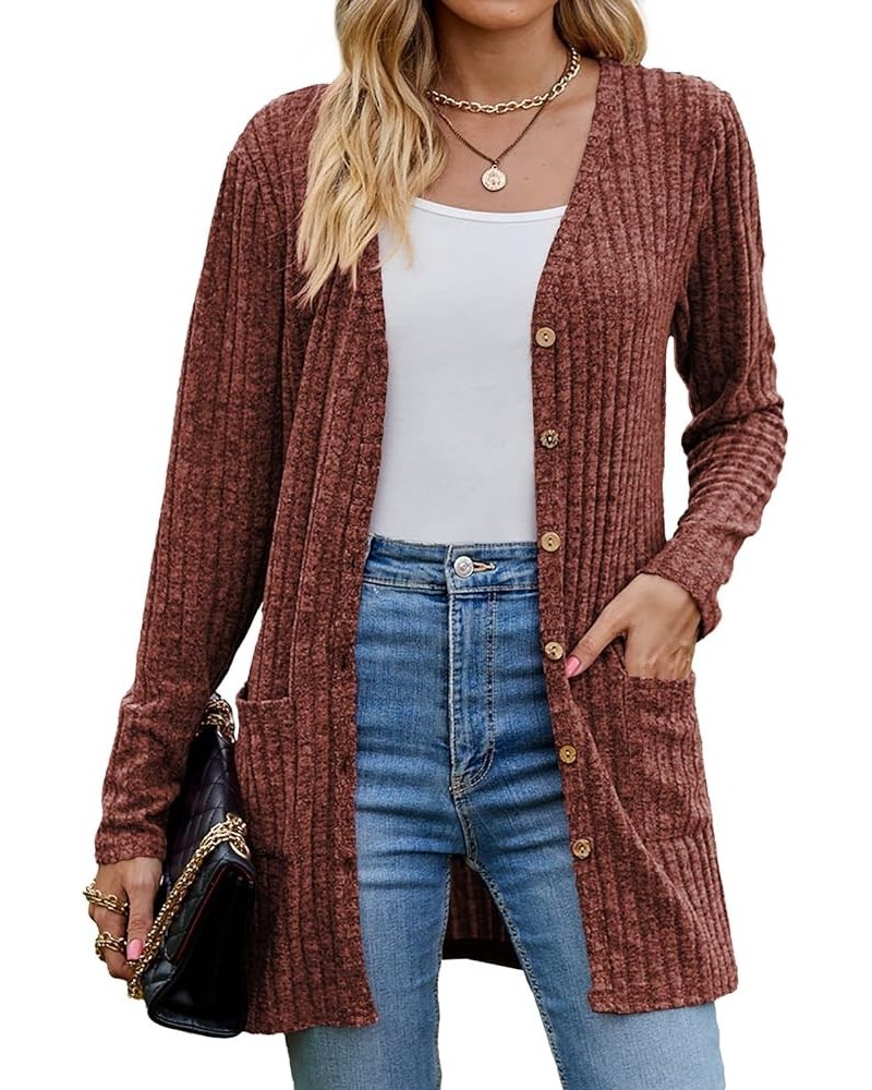 Women 2023 Fall Fashion Cardigan Sweater Lightweight Open Front Knit Casual Long Cardigans Outfits with Pockets Brick Red $10...