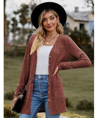 Women 2023 Fall Fashion Cardigan Sweater Lightweight Open Front Knit Casual Long Cardigans Outfits with Pockets Brick Red $10...