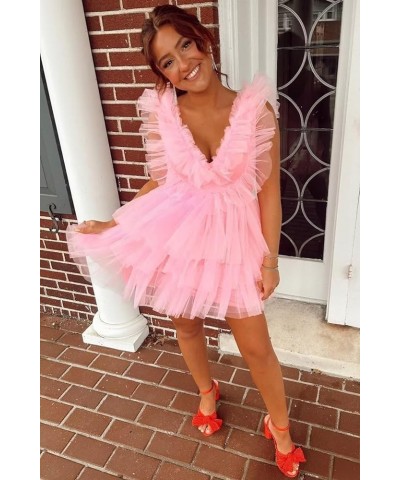 Tiered Tulle Homecoming Dresses for Teens Puffy Ruffles Short Prom Dresses A-Line Cocktail Party Club Growns Blue $25.52 Dresses