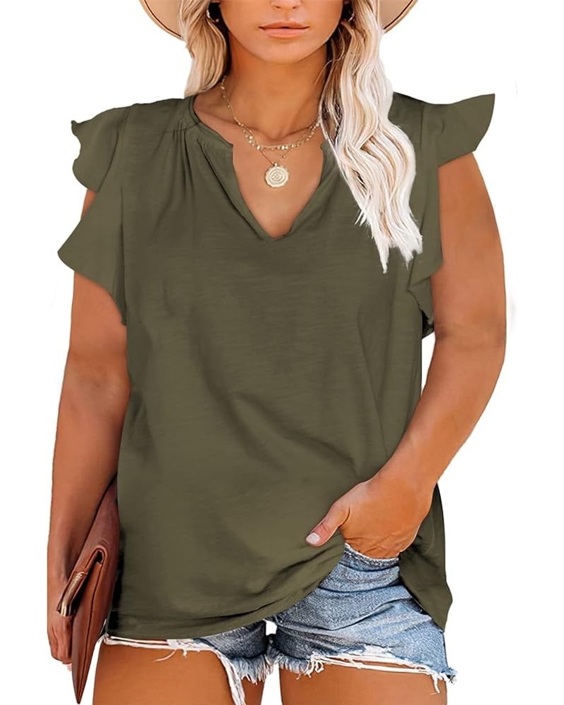 Womens Plus Size Tank Tops Summer Casual V Neck Ruffle Sleeve Blouse Shirts(1X-5X) Green $11.00 Tanks