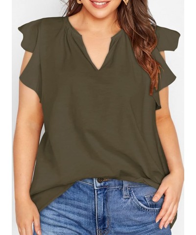 Womens Plus Size Tank Tops Summer Casual V Neck Ruffle Sleeve Blouse Shirts(1X-5X) Green $11.00 Tanks