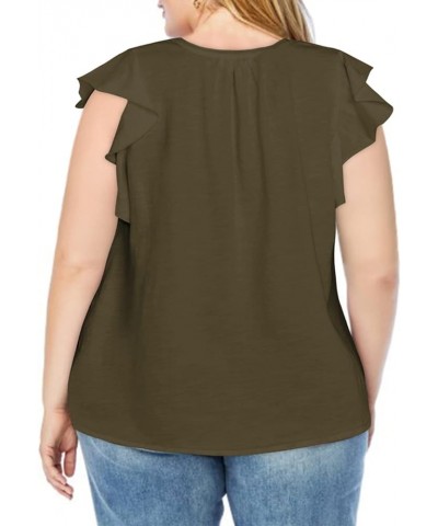 Womens Plus Size Tank Tops Summer Casual V Neck Ruffle Sleeve Blouse Shirts(1X-5X) Green $11.00 Tanks