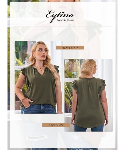 Womens Plus Size Tank Tops Summer Casual V Neck Ruffle Sleeve Blouse Shirts(1X-5X) Green $11.00 Tanks