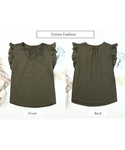 Womens Plus Size Tank Tops Summer Casual V Neck Ruffle Sleeve Blouse Shirts(1X-5X) Green $11.00 Tanks