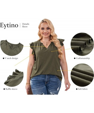 Womens Plus Size Tank Tops Summer Casual V Neck Ruffle Sleeve Blouse Shirts(1X-5X) Green $11.00 Tanks